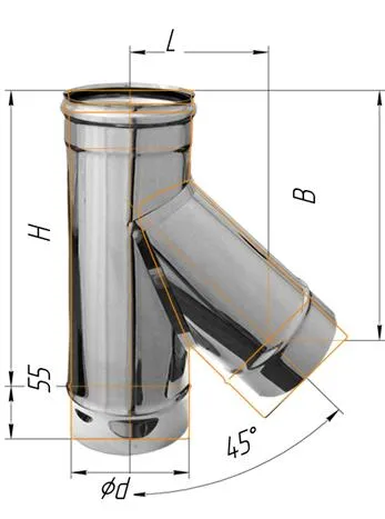 тройник феррум угол 135°, нержавеющий (430/0,5мм), ф130, по воде #